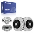 thumbnail image 1 of AutoShack Front Vented Drilled & Slotted E-Coated Brake Rotors + Calipers 4-PC Brake Kit Replacement for 2006-2010 Hyundai Sonata 2012-2013 Kia Soul 2006-2010 Kia Optima ShadowGuard 11.02" (280 mm), 1 of 5
