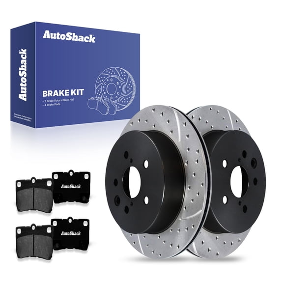 AutoShack 12.2" (310 mm) Rear Vented Drilled & Slotted Brake Rotors E-Coated + Premium Ceramic Brake Pads | Replacement for 2010-2013 Lexus IS250 2007-2011 Lexus GS350 | 6-PC Brake Kit | ShadowGuard