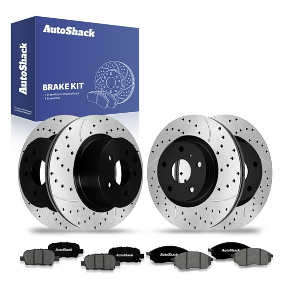 AutoShack Front & Rear Brake Rotors & Premium Pads for INFINITI & Nissan, G37 2011-2013 G35 2005-2007 370Z 2010-2020 350Z 2006-2009, RWD AWD V6 3.5L 3.7L - E-Coated Drilled & Slotted - ShadowGuard