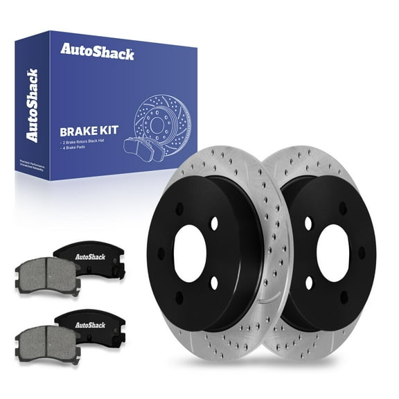 AutoShack 10.94" (278 mm) Rear Solid Drilled & Slotted Brake Rotors E-Coated + Premium Ceramic Brake Pad | Replacement for 1997-2004 Buick Regal 2004-2005 Buick Century | 6-PC Brake Kit | ShadowGuard