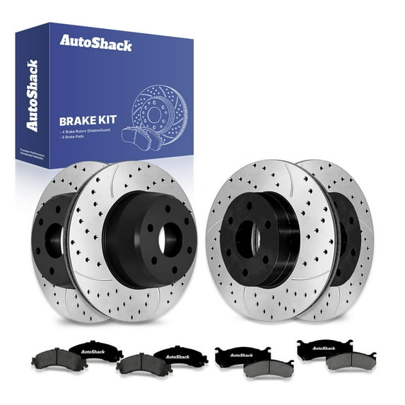 AutoShack Front Vented & Rear Vented Drilled & Slotted E-Coated Brake Rotors + Premium Ceramic Pads 12-PC Brake Kit Replacement for 2000-2006 GMC Yukon 2000-2006 Chevrolet Tahoe ShadowGuard