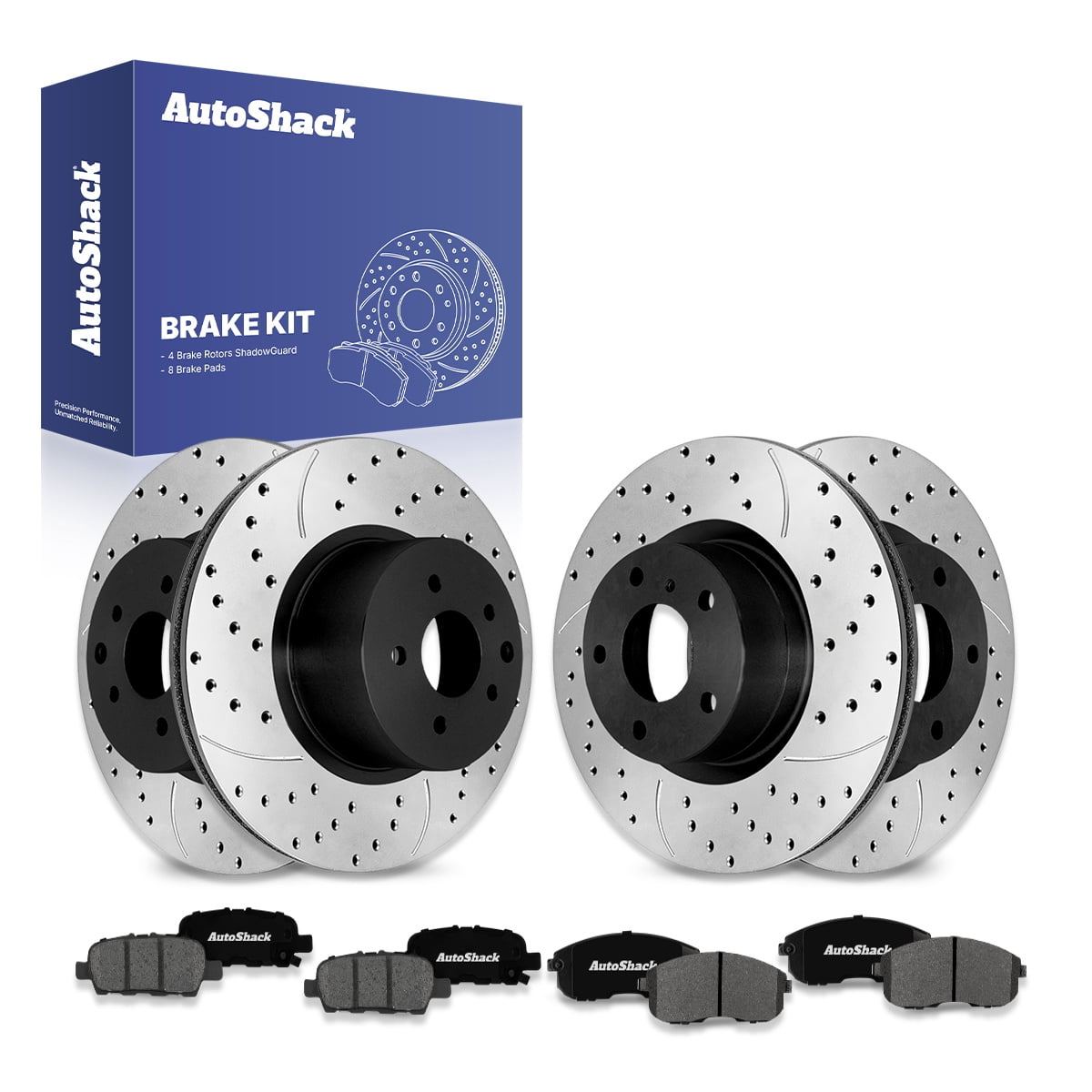 AutoShack Front & Rear Drilled & Slotted Brake Rotors Premium Ceramic ...