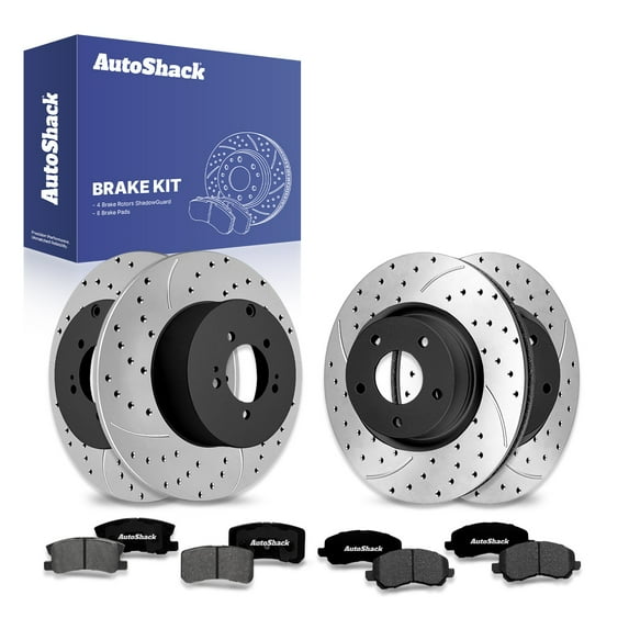 AutoShack Front & Rear Brake Rotors & Premium Pads for Mitsubishi, Outlander 2007-2013, AWD FWD L4 2.4L V6 3.0L - E-Coated Drilled & Slotted - ShadowGuard