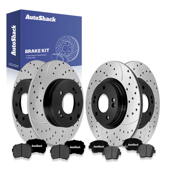 AutoShack Front Vented & Rear Solid Drilled & Slotted E-Coated Brake Rotors + Premium Ceramic Pads 12-PC Brake Kit Replacement for 2015 Hyundai Sonata ShadowGuard
