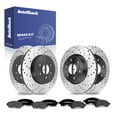 thumbnail image 1 of AutoShack Front Vented & Rear Vented Drilled & Slotted E-Coated Brake Rotors + Premium Ceramic Pads 12-PC Brake Kit Replacement for 2007-2016 GMC Acadia 2009-2017 Chevrolet Traverse ShadowGuard, 1 of 5