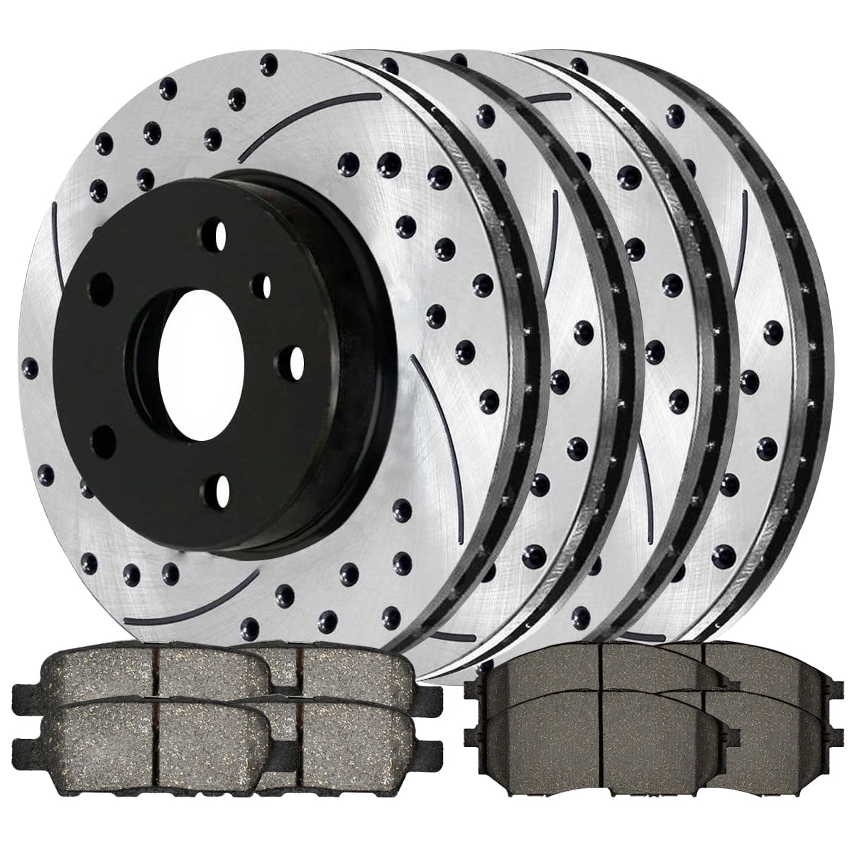 AutoShack Front & Rear Drilled & Slotted Brake Rotors Premium Ceramic Brake Pads | Replacement for Nissan Murano INFINITI QX70 M37 Q70L M56 M35h Q70 V6 | E-Coated | 12-PC Brake Kit | ShadowGuard