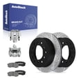thumbnail image 1 of AutoShack Rear Brake Rotors, Ceramic Pads & Calipers for Toyota, 4Runner 2003-2009 FJ Cruiser 2007-2009, 4WD RWD V6 4.0L V8 4.7L - E-Coated Drilled & Slotted - ShadowGuard - 12.28" (312 mm), 6-Lug, 1 of 5