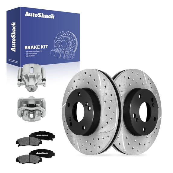 AutoShack Front Brake Rotors, Ceramic Pads & Calipers for Honda, Accord 2010-2012, FWD L4 2.4L V6 3.5L - E-Coated Drilled & Slotted - ShadowGuard - 11.81" (300 mm), 5-Lug