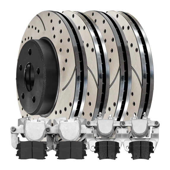 AutoShack Front & Rear Drilled & Slotted Brake Rotors Ceramic Brake Pads Calipers | Replacement for 2010 Dodge Charger 3.5L V6 RWD | E-Coated | 16-PC Brake Kit | ShadowGuard