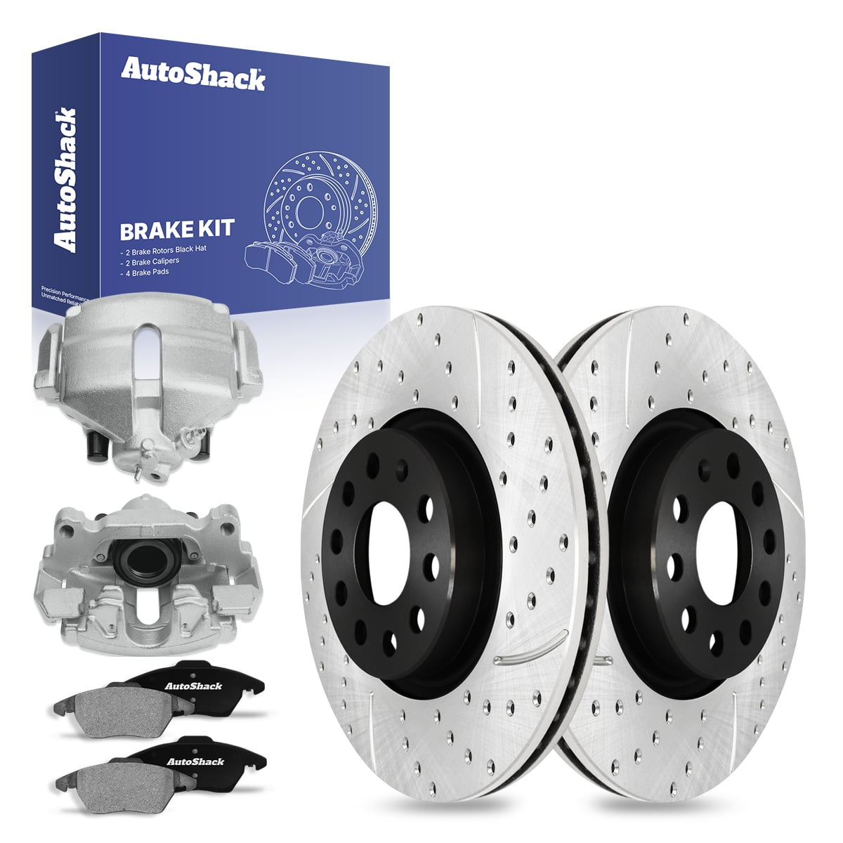 AutoShack Front Drilled & Slotted Brake Rotors Ceramic Brake Pads Calipers | Replacement for 2011-2018 VW Jetta 2012 2013 2018 2019 Beetle 1.4L 2.5L FWD | E-Coated | 8-PC Brake Kit | ShadowGuard