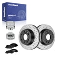 thumbnail image 1 of AutoShack Front Vented Drilled & Slotted E-Coated Brake Rotors + Ceramic Pads + Calipers 8-PC Brake Kit Replacement for 2005-2008 Chevrolet Silverado 1500 ShadowGuard 12.99" (329.9 mm), 1 of 5