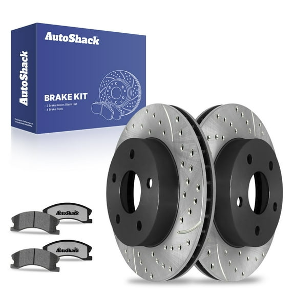 AutoShack 12.01" (305 mm) Front Vented Drilled & Slotted Brake Rotors E-Coated + Ceramic Brake Pads | Replacement for 1999-2004 Jeep Grand Cherokee | 6-PC Brake Kit | ShadowGuard