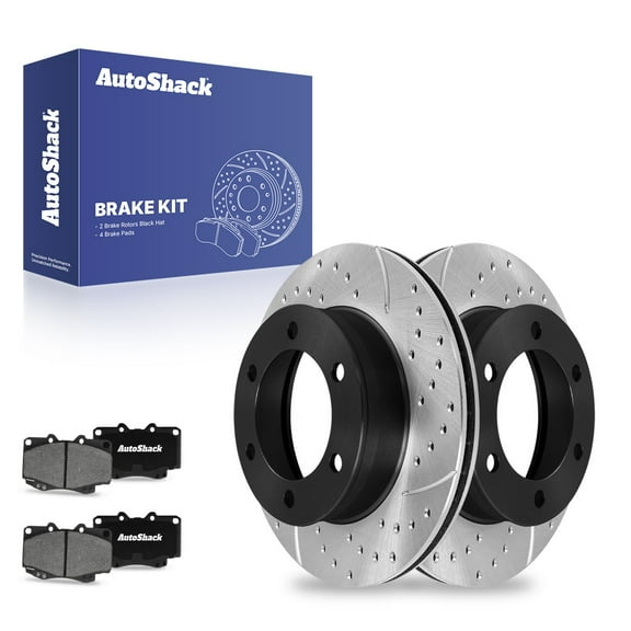 AutoShack 11.69" (297 mm) Front Vented Drilled & Slotted Brake Rotors E-Coated + Ceramic Brake Pads | Replacement for 1999-2004 Toyota Tacoma | 6-PC Brake Kit | ShadowGuard