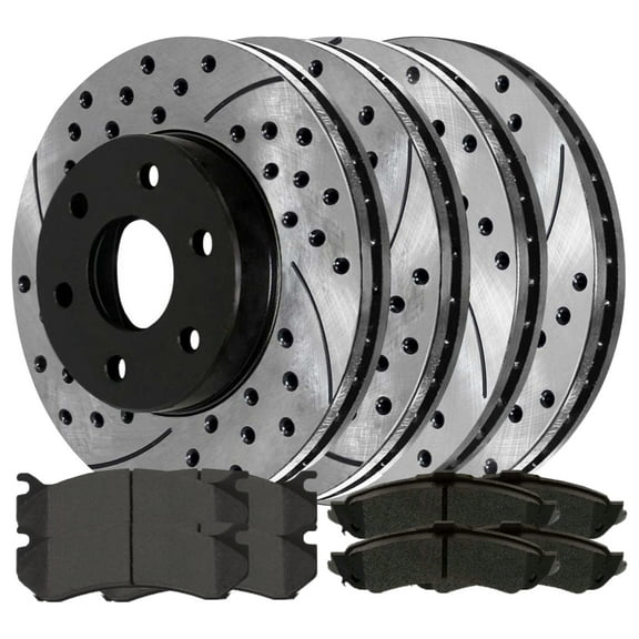 AutoShack Front & Rear Drilled & Slotted Brake Rotors Ceramic Brake Pads | Replacement for Chevrolet Suburban 1500 GMC Yukon XL 1500 2003 Sierra 1500 | E-Coated | 12-PC Brake Kit | ShadowGuard