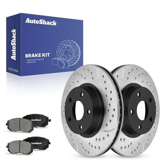 AutoShack 10.91" (277 mm) Front Vented Drilled & Slotted Brake Rotors E-Coated + Ceramic Brake Pads | Replacement for 2002-2010 Subaru Impreza 2003-2005 Subaru Legacy | 6-PC Brake Kit | ShadowGuard