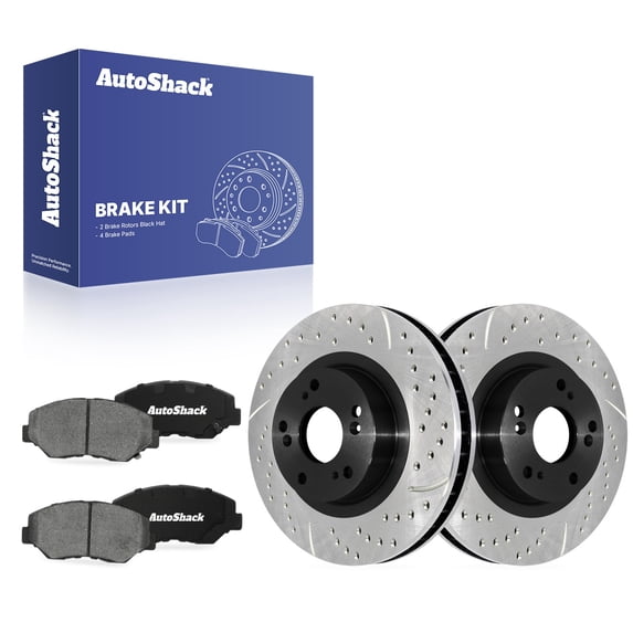 AutoShack Front Brake Rotors & Ceramic Pads for Honda & Acura, Civic 2012-2015 CR-V 2005-2006 ILX 2013-2015, FWD 4WD L4 2.4L - E-Coated Drilled & Slotted - ShadowGuard - 11.81" (300 mm), 5-Lug