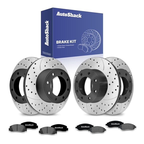 AutoShack Front Vented & Rear Vented E-Coated Rotors & Ceramic Pads, Compatible with Ford F-250 Super Duty 2005-2007 4WD 5.4L 6.0L 6.8L