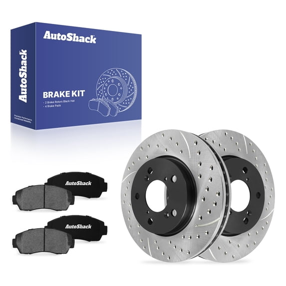 AutoShack Front Vented Drilled & Slotted E-Coated Brake Rotors + Ceramic Pads 6-PC Brake Kit Replacement for 2005-2010 Honda Odyssey ShadowGuard 11.65" (296 mm)