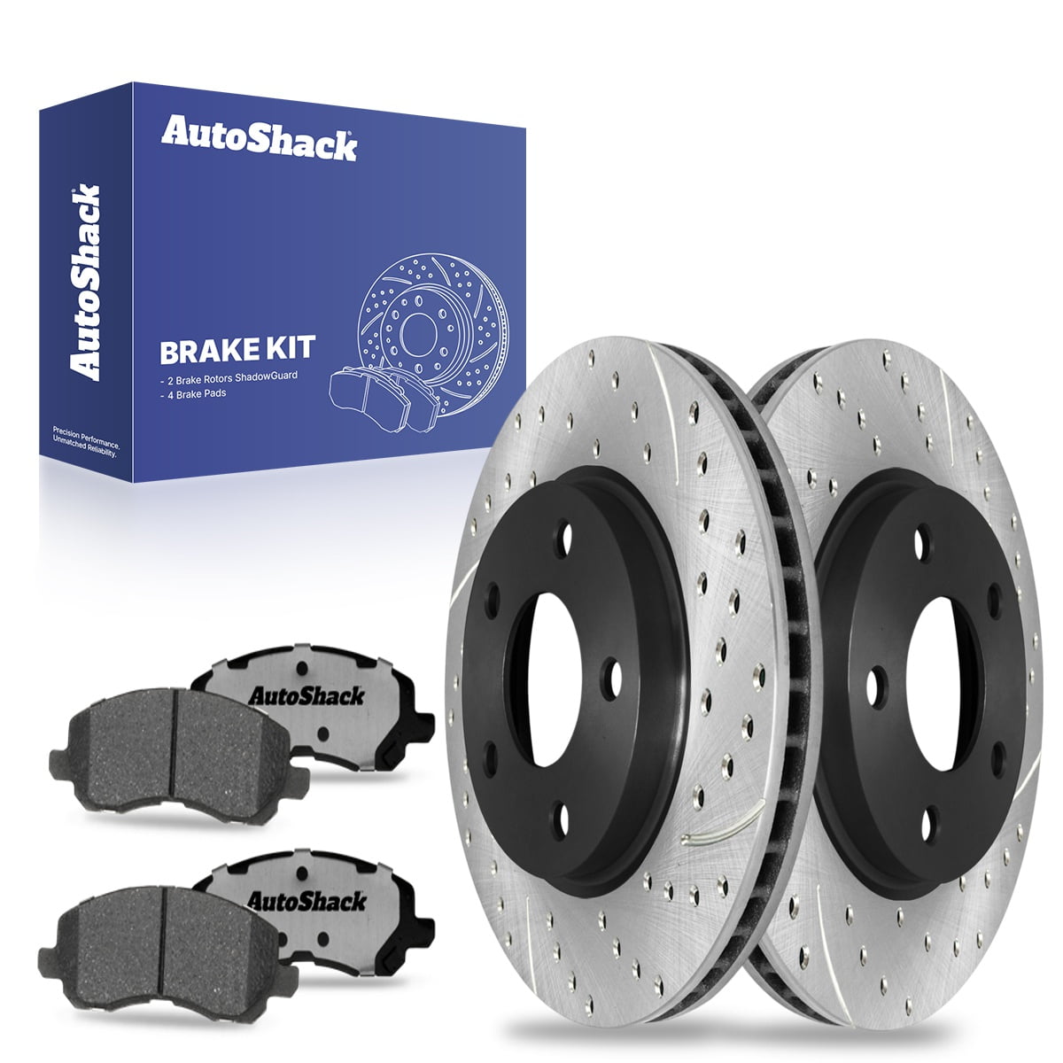 AutoShack 10.87" (276 mm) Front Vented Drilled & Slotted Brake Rotors E-Coated + Ceramic Brake Pad | Replacement for 2007-2012 Dodge Caliber 2008-2017 Mitsubishi Lancer | 6-PC Brake Kit | ShadowGuard
