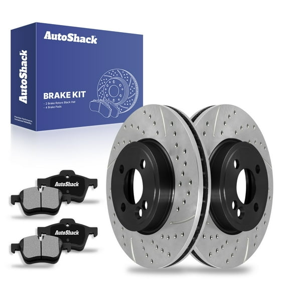 AutoShack 11.57" (294 mm) Front Vented Drilled & Slotted Brake Rotors E-Coated + Ceramic Brake Pads | Replacement for 2007-2014 Mini Cooper | 6-PC Brake Kit | ShadowGuard