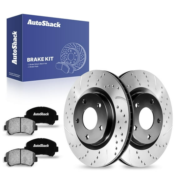 AutoShack 11.65" (295.8 mm) Front Vented Drilled & Slotted Brake Rotors E-Coated + Ceramic Brake Pads | Replacement for 2008-2013 Nissan Rogue 2010-2013 Nissan X-Trail | 6-PC Brake Kit | ShadowGuard
