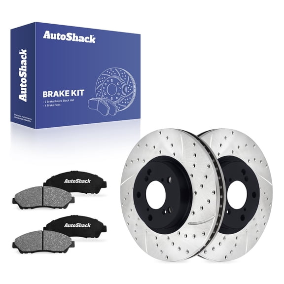 AutoShack Front Brake Rotors & Ceramic Pads for Honda & Acura, Pilot 2009-2015 MDX 2007-2013 RLX 2014-2020, AWD FWD V6 3.5L 3.7L - E-Coated Drilled & Slotted - ShadowGuard - 12.98" (329.8 mm), 5-Lug
