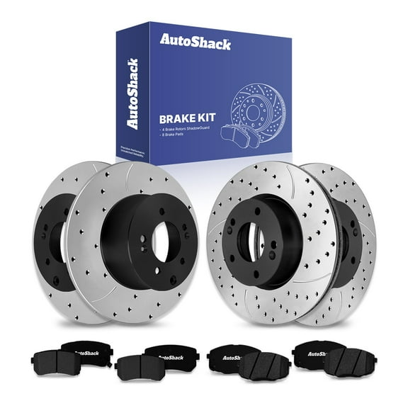AutoShack Front & Rear Drilled & Slotted Brake Rotors Ceramic Brake Pads | Replacement for 2010-2013 Kia Forte Koup 2012-2013 Forte5 2.0L 2.4L FWD | E-Coated | 12-PC Brake Kit | ShadowGuard