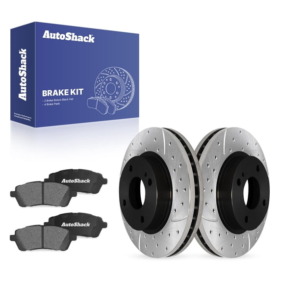 AutoShack Front Brake Rotors & Ceramic Pads for Ford, Fiesta 2011-2019, FWD L3 1.0L L4 1.6L - E-Coated Drilled & Slotted - ShadowGuard - 10.15" (257.9 mm), 4-Lug