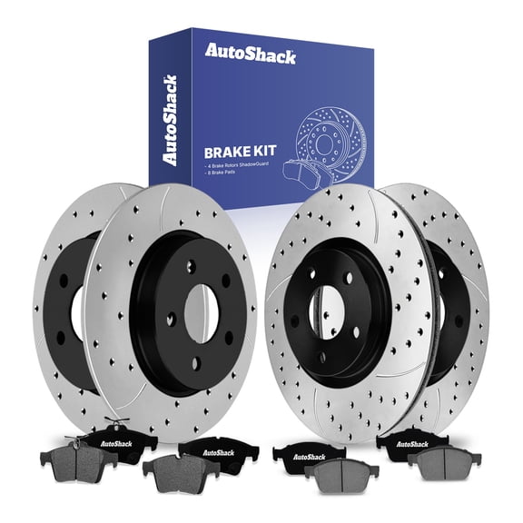 AutoShack Front Vented & Rear Solid E-Coated Rotors & Ceramic Pads, Compatible with Ford Focus 2012-2018 FWD 2.0L