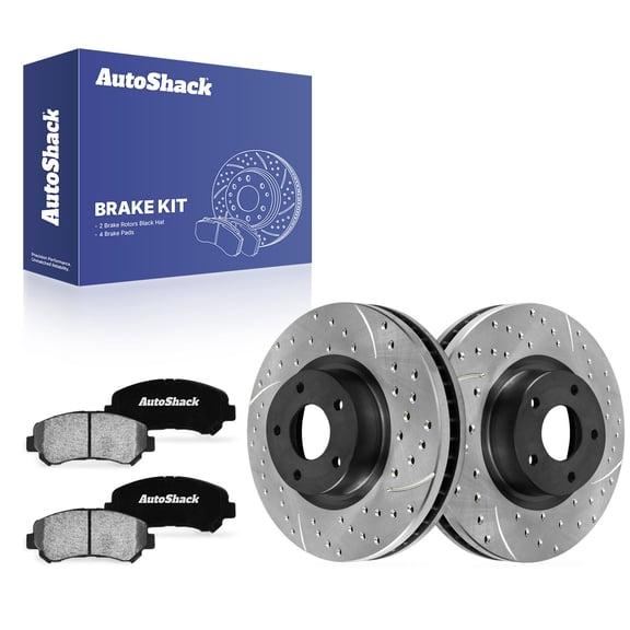 AutoShack Front Brake Rotors & Ceramic Pads for Nissan, Maxima 2009-2014, 2016-2020, FWD V6 3.5L - E-Coated Drilled & Slotted - ShadowGuard - 12.59" (319.7 mm), 5-Lug