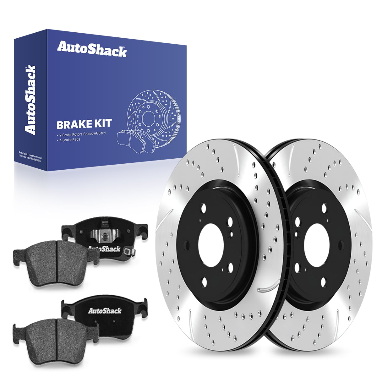 AutoShack Front Drilled & Slotted Brake Rotors Ceramic Brake Pads | Replacement for 2018-2024 Honda Accord 2022-2025 Civic 2023-2025 Acura Integra FWD | E-Coated | 6-PC Brake Kit | ShadowGuard