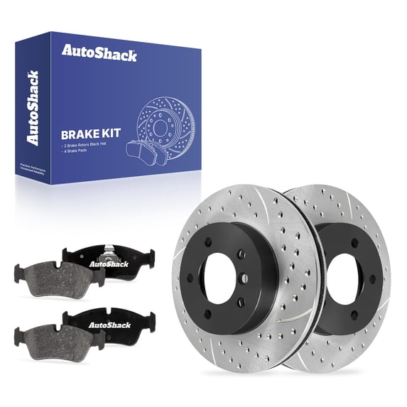 AutoShack Front Vented Drilled & Slotted E-Coated Brake Rotors + Ceramic Pads 6-PC Brake Kit Replacement for 2003-2008 BMW Z4 2001-2006 BMW 325Ci ShadowGuard 11.8" (299.8 mm)