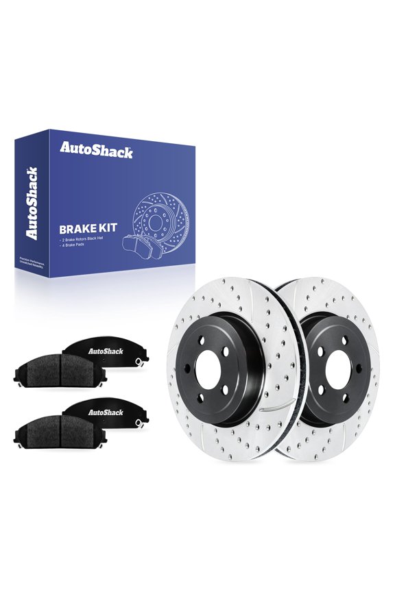 Front Brake Rotors & Ceramic Pads for Dodge & Chrysler, Charger 2006-2023 300 2005-2023, AWD RWD V6 3.5L 3.6L V8 5.7L - E-Coated Drilled & Slotted - ShadowGuard - 13.58" (345 mm), 5-Lug