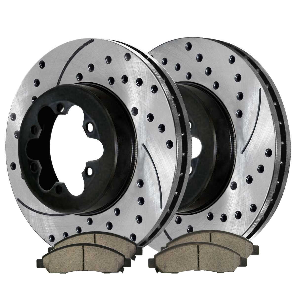 AutoShack Front Drilled & Slotted Brake Rotors Ceramic Brake Pads | Replacement for Chevrolet Colorado GMC Canyon Isuzu i-290 i-370 2006 i-280 i-350 | E-Coated | 6-PC Brake Kit | ShadowGuard