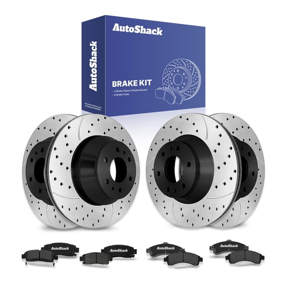 AutoShack Front Vented & Rear Vented E-Coated Rotors & Ceramic Pads, Compatible with Chevrolet Trailblazer 2002-2005 4WD RWD 4.2L