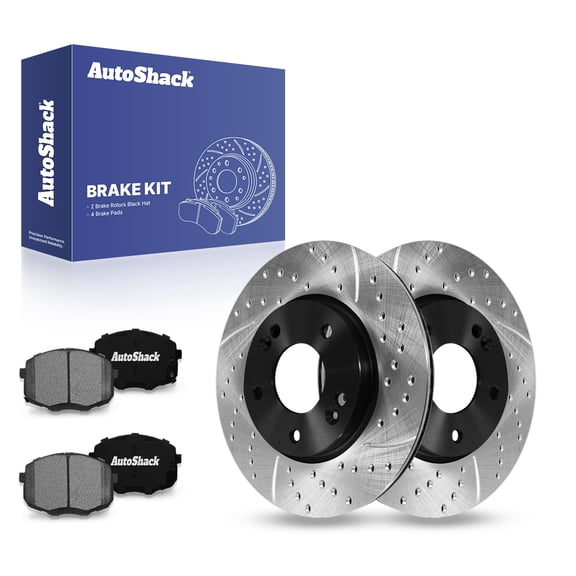 AutoShack 11.02" (280 mm) Front Vented Drilled & Slotted Brake Rotors E-Coated + Ceramic Brake Pads | Replacement for 2014-2019 Kia Soul 2019-2022 Kia Forte | 6-PC Brake Kit | ShadowGuard