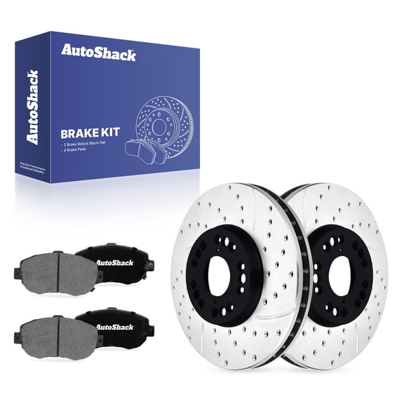 AutoShack Front Brake Rotors & Ceramic Pads for Lexus, SC430 2002-2010 GS300 1993-2005 IS300 2001-2005, RWD L6 3.0L V8 4.3L - E-Coated Drilled & Slotted - ShadowGuard - 11.65" (296 mm), 5-Lug