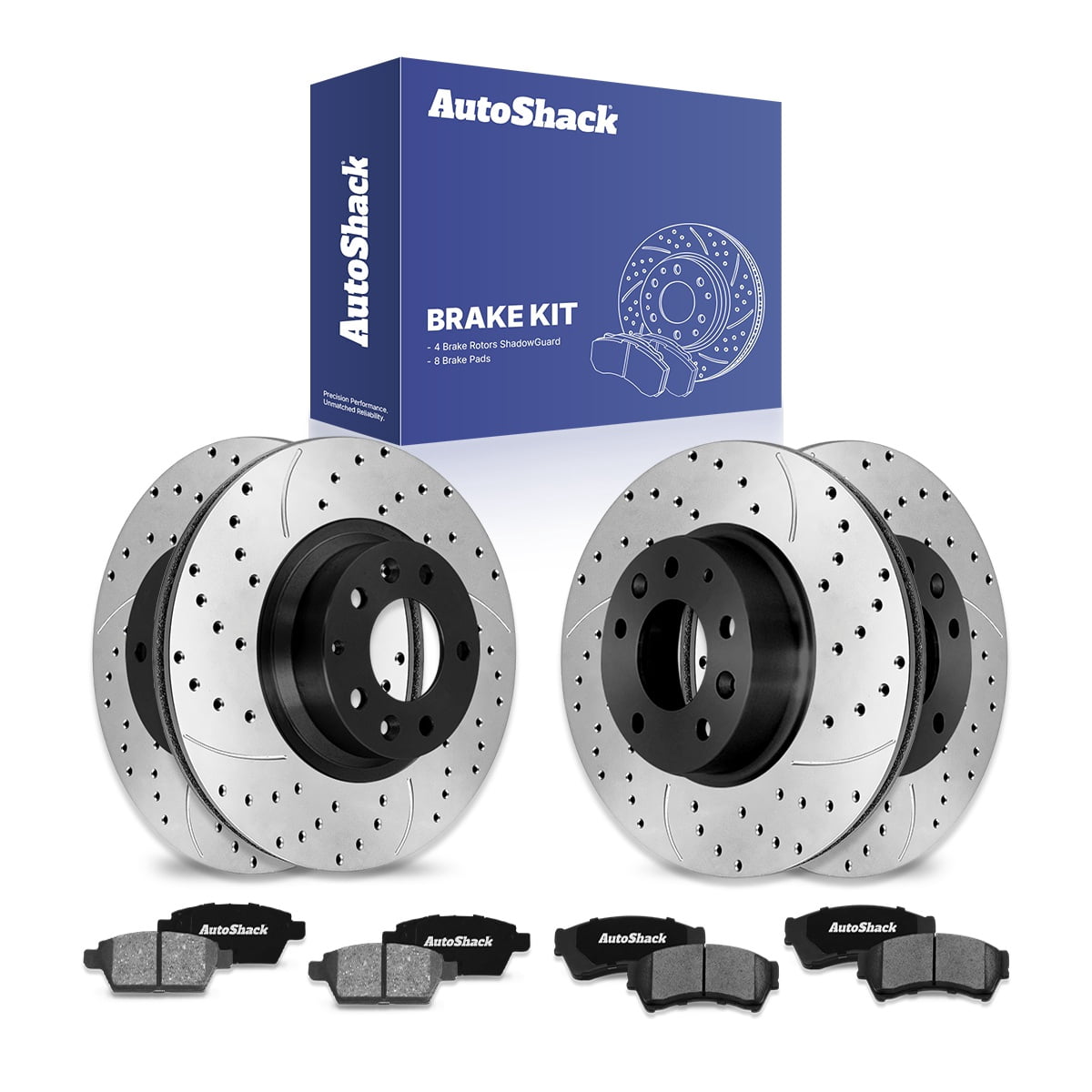 AutoShack Front & Rear Brake Rotors & Ceramic Pads for Ford & Lincoln, Fusion 2006-2012 MKZ 2007-2012, AWD FWD L4 2.3L 2.5L V6 3.0L 3.5L - E-Coated Drilled & Slotted - ShadowGuard