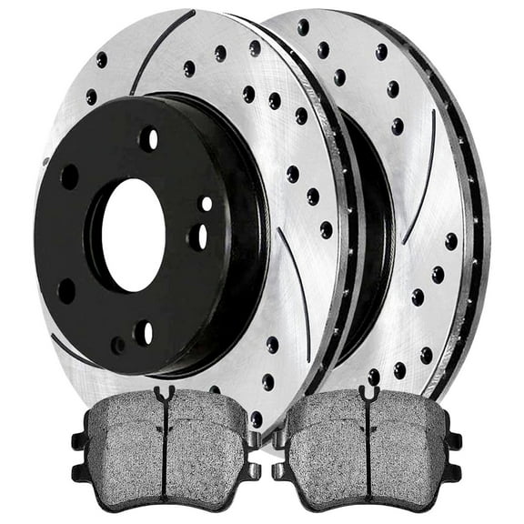 AutoShack Front Brake Kit Replacement for Mercedes C280 CLK350 SLK280 SLK300 C350 C320 C240 V6 Drilled & Slotted E-Coated Disc Brake Rotors Ceramic Brakes Pads  11.81" (300mm) SCDPR4410344103872