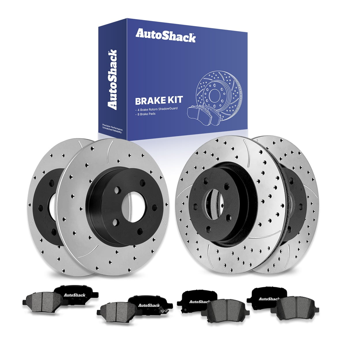 AutoShack Front & Rear Brake Rotors & Ceramic Pads for Chevrolet & Pontiac, Malibu 2004-2012 G6 2006-2010 Cobalt 2008, FWD L4 2.2L 2.4L V6 3.5L 3.6L 3.9L - E-Coated Drilled & Slotted - ShadowGuard
