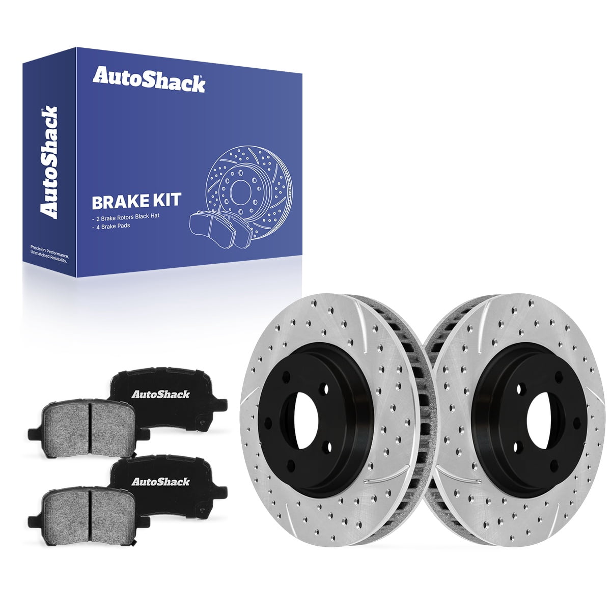 AutoShack Front Brake Rotors & Ceramic Pads for Chevrolet, Malibu 2004-2012, FWD L4 2.2L 2.4L V6 3.5L 3.6L 3.9L - E-Coated Drilled & Slotted - ShadowGuard - 11.65" (295.8 mm), 5-Lug