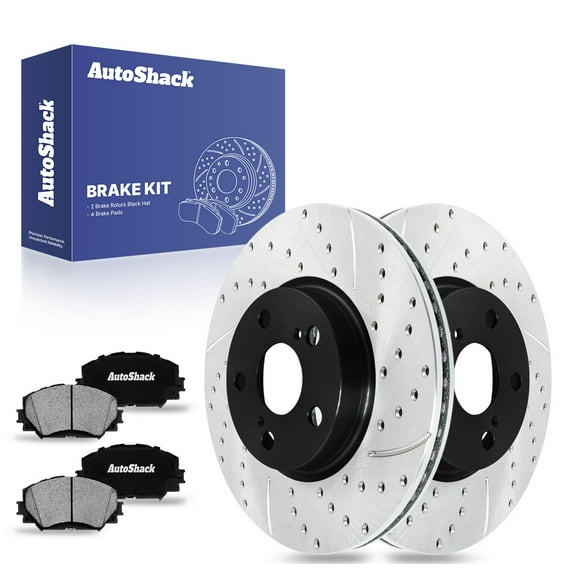 AutoShack 10.83" (275 mm) Front Vented Drilled & Slotted Brake Rotors E-Coated + Ceramic Brake Pads | Replacement for 2009-2019 Toyota Corolla 2008-2014 Scion xD | 6-PC Brake Kit | ShadowGuard