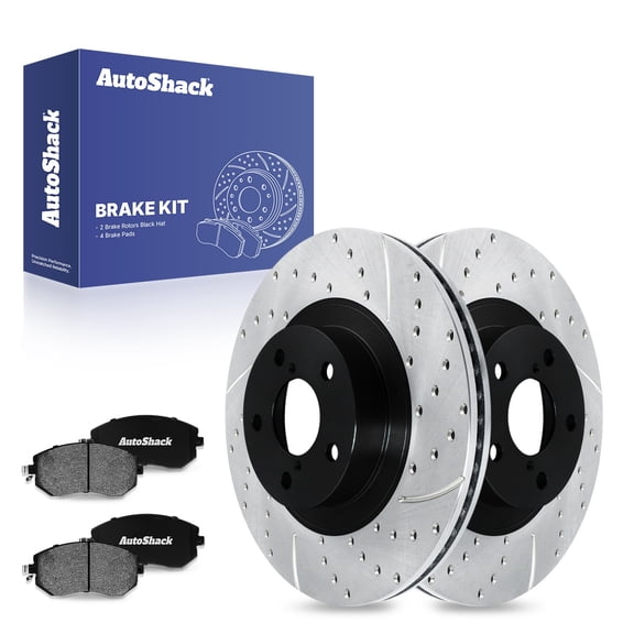 AutoShack 11.56" (294 mm) Front Vented Drilled & Slotted Brake Rotors E-Coated + Ceramic Brake Pads | Replacement for 2011-2018 Subaru Forester 2013-2014 Subaru Legacy | 6-PC Brake Kit | ShadowGuard
