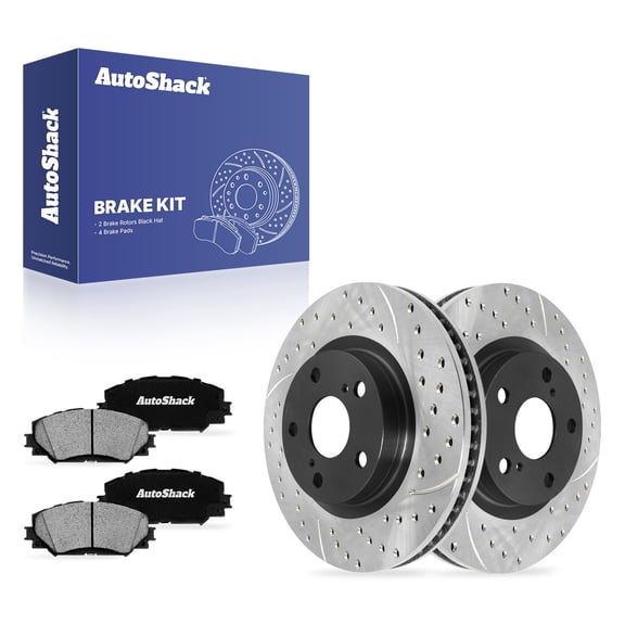 AutoShack Front Brake Rotors & Ceramic Pads for Toyota, RAV4 2006-2018 Matrix 2009-2013, AWD FWD 4WD L4 2.4L 2.5L V6 3.5L - E-Coated Drilled & Slotted - ShadowGuard - 11.65" (296 mm), 5-Lug