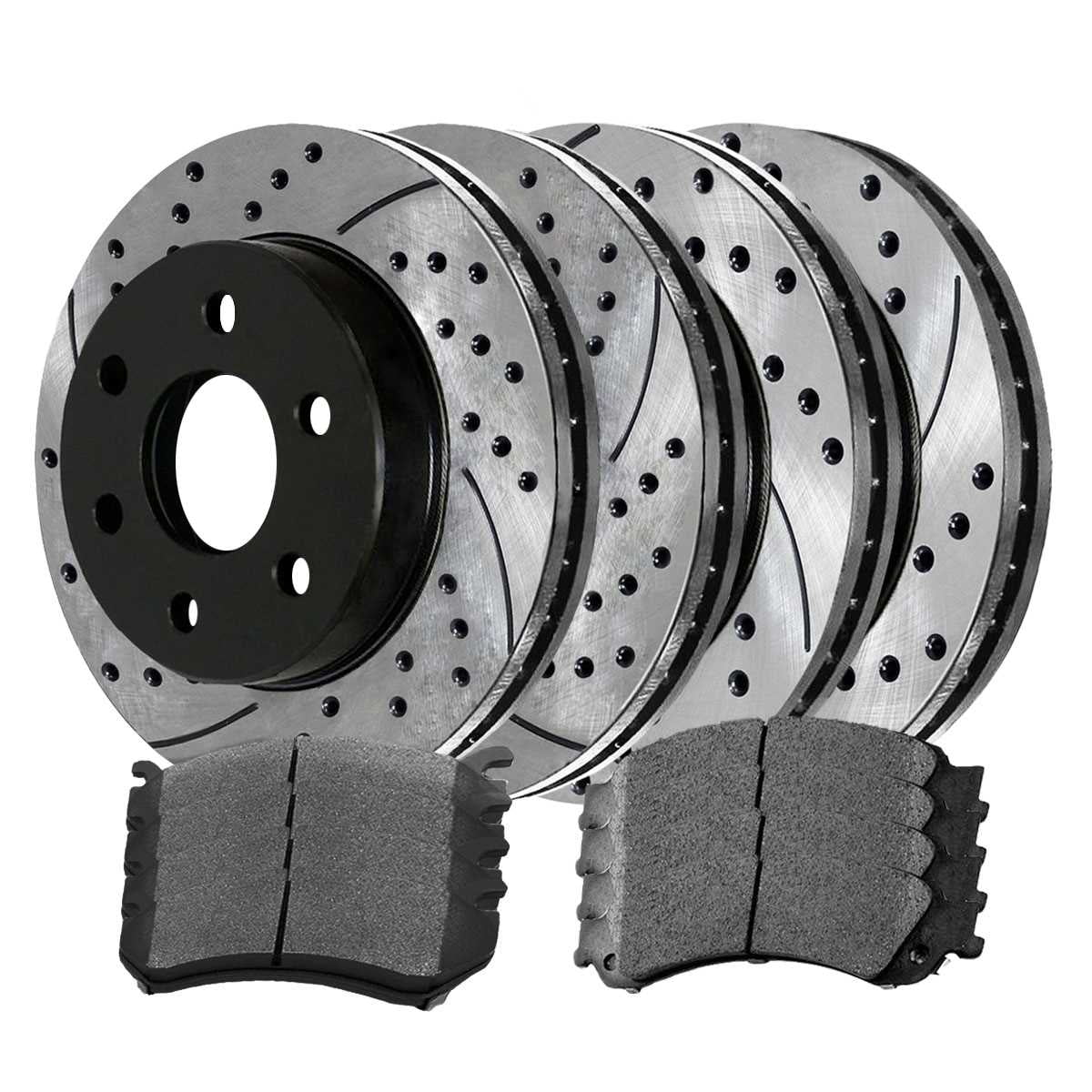 AutoShack Brake Kit Replacement for Chevrolet Suburban 1500 Tahoe GMC Sierra 1500 2000-2006 Yukon XL 1500 Front Rear Drilled \u0026 Slotted E-Coated Disc Brake Rotors Ceramic Brakes Pads BRKPKG770