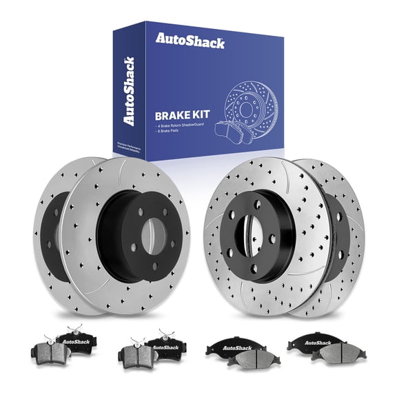 AutoShack Front Vented & Rear Solid E-Coated Rotors & Ceramic Pads, Compatible with Ford Mustang 1999-2004 RWD 3.8L 3.9L 4.6L
