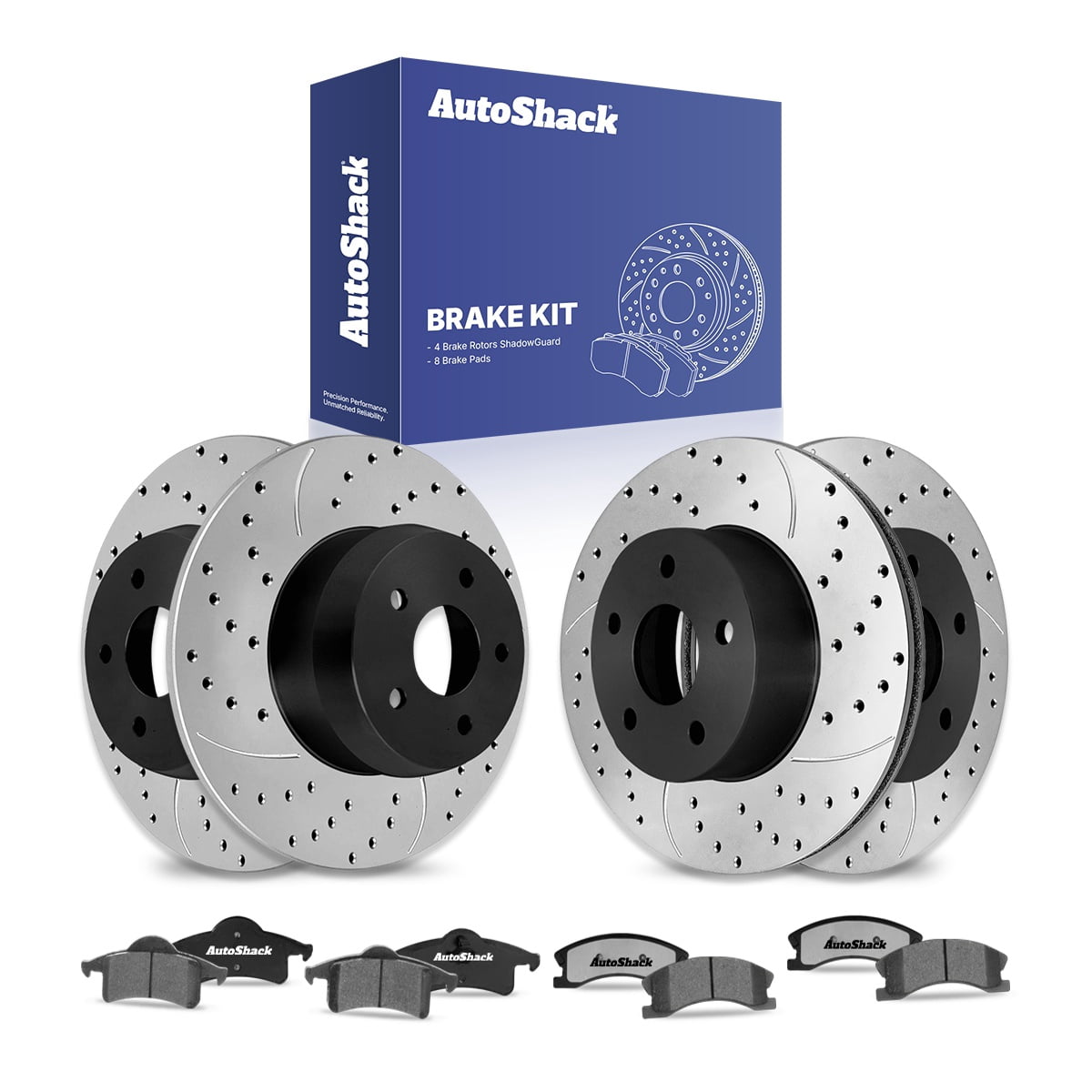AutoShack Front & Rear Brake Rotors & Ceramic Pads for Jeep, Grand Cherokee 1999-2004, AWD RWD 4WD L6 4.0L V8 4.7L - E-Coated Drilled & Slotted - ShadowGuard