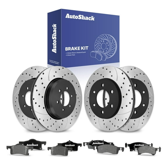 AutoShack Front & Rear Brake Rotors & Ceramic Pads for Ford & Lincoln, Expedition 2003-2006 Navigator 2003-2006, 4WD RWD V8 4.6L 5.4L - E-Coated Drilled & Slotted - ShadowGuard