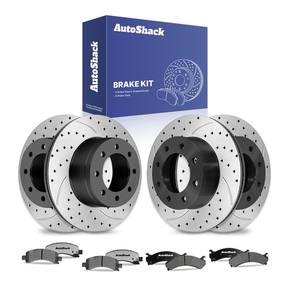AutoShack Front Vented & Rear Vented E-Coated Rotors & Ceramic Pads, Compatible with Chevrolet Express 2500 2003-2017 RWD AWD 2.8L 4.8L 6.0L 6.6L