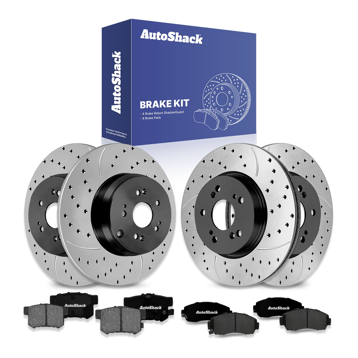 AutoShack Front & Rear Brake Rotors & Ceramic Pads for Honda & Acura, CR-V 2007-2011 RDX 2010-2012, FWD 4WD L4 2.3L 2.4L - E-Coated Drilled & Slotted - ShadowGuard